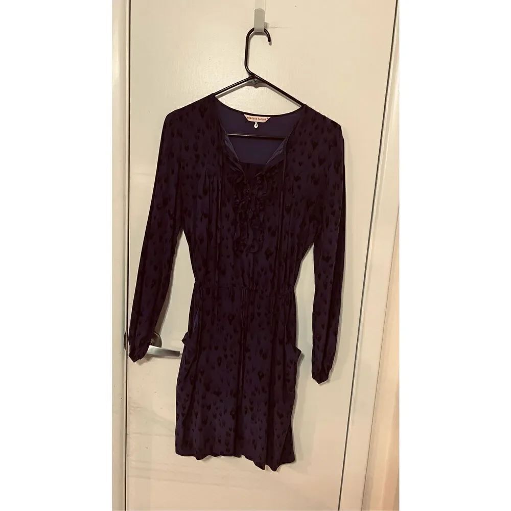Rebecca Taylor Blue 100% Silk Blue Leopard Print Dress Size 4